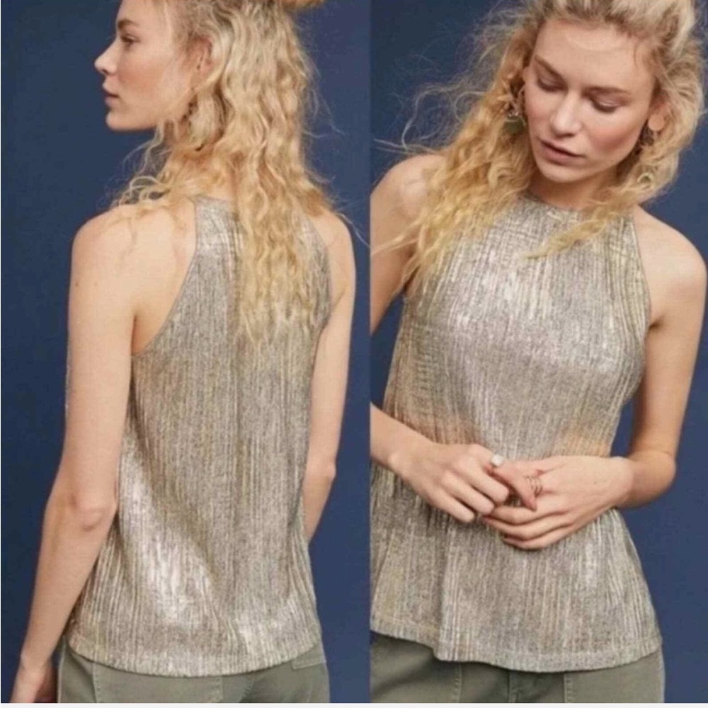 Anthropologie Moulinette Soeurs Silver Pleated Metallic Tank Top
